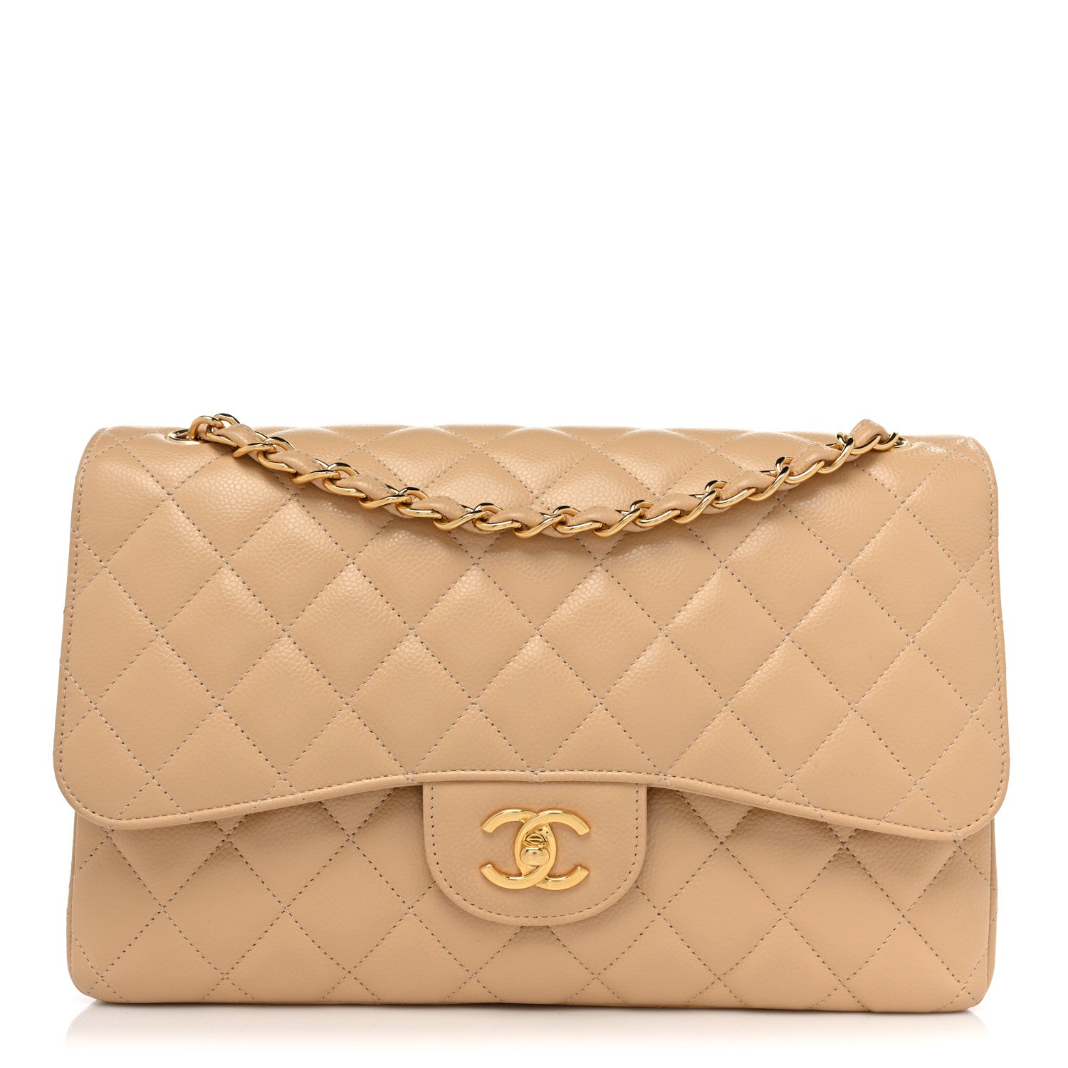 Chanel Caviar Quilted Jumbo Double Flap Beige 1 of 14