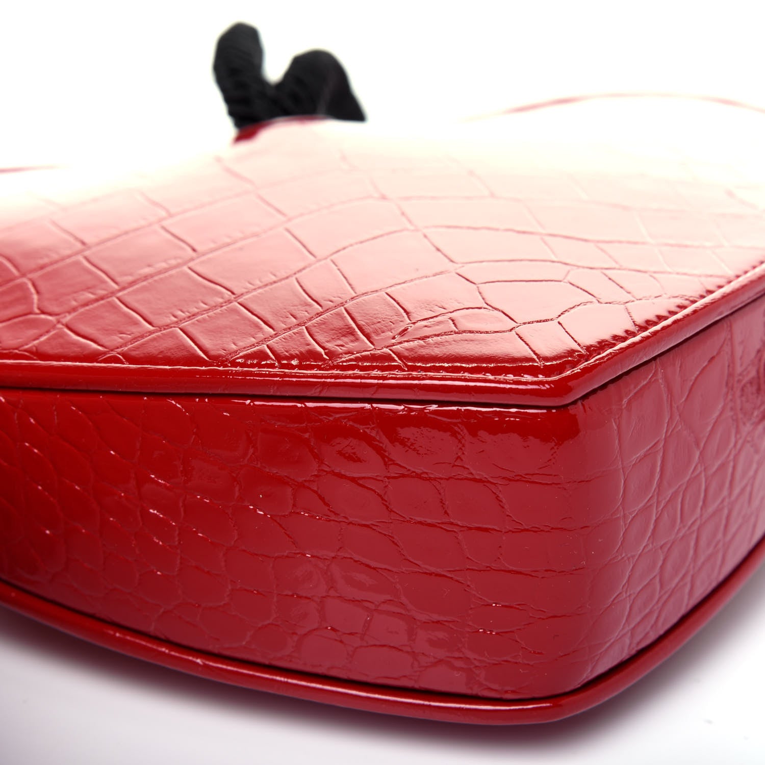 Saint Laurent Patent Crocodile Embossed Sac Coeur Heart Shaped Clutch Red 11 of 15
