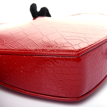 Saint Laurent Patent Crocodile Embossed Sac Coeur Heart Shaped Clutch Red 11 of 15