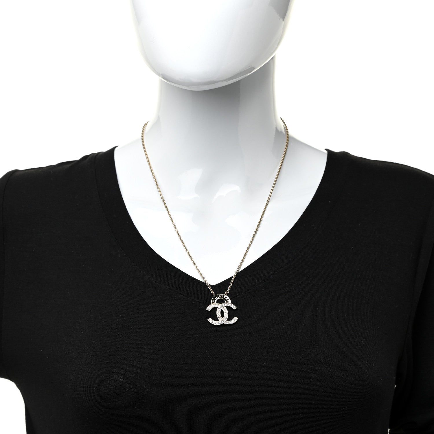 Chanel Crystal CC Logo Necklace Gold 2 of 5