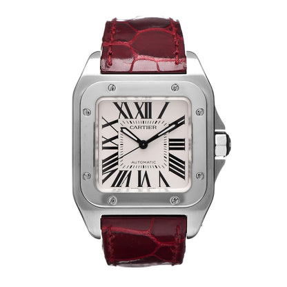 Cartier Stainless Steel Alligator 33mm Santos 100 Automatic Watch Red 1 of 10