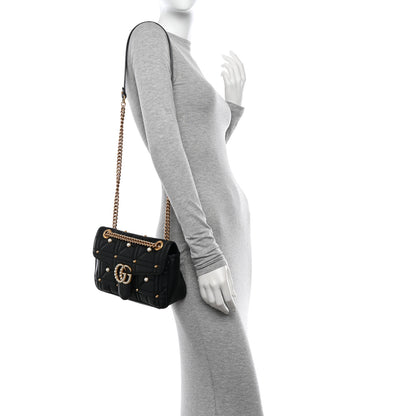 Gucci Calfskin Matelasse Studded Small Pearly GG Marmont Shoulder Bag Black 2 of 12
