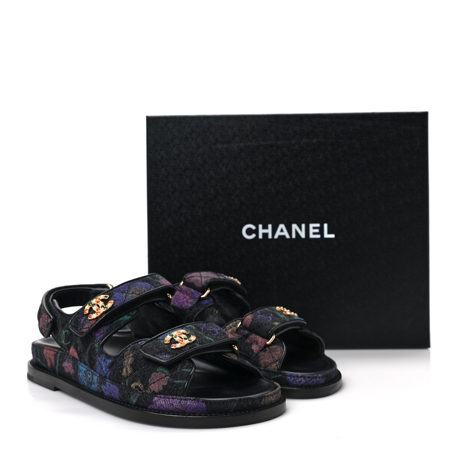 Denim Quilted Dad Sandals 38 Black Multicolor