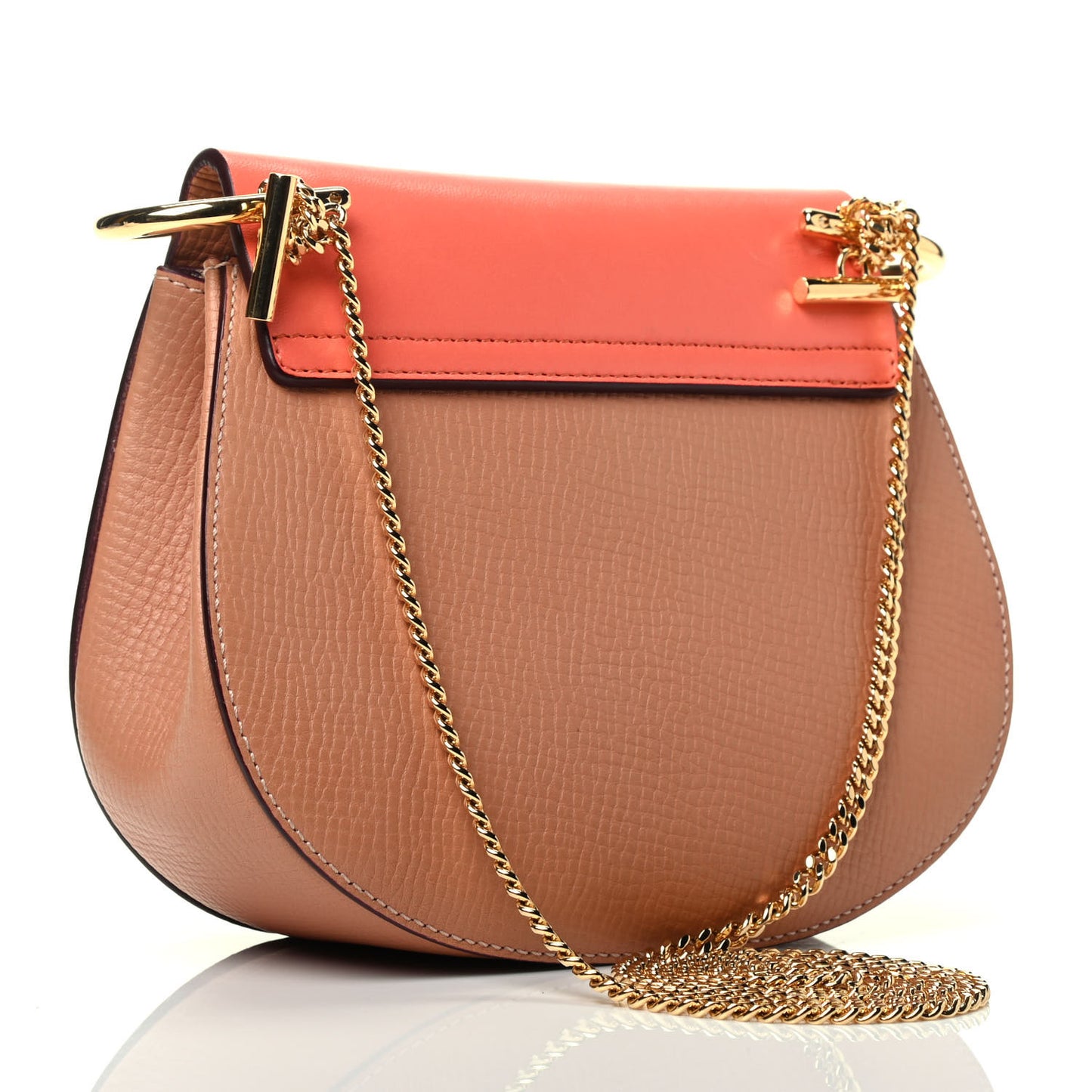 Grained Calfskin Lambskin Mini Bi-Color Drew Shoulder Bag Wet Sand Coral Pop