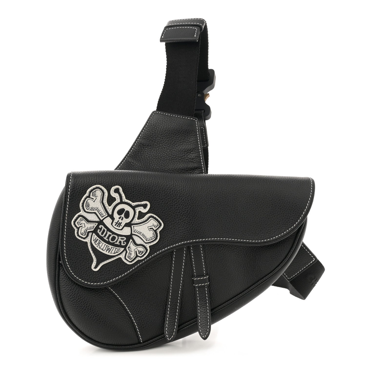 美品　DIOR × SHAWN STUSSY Bee サドルバッグ Christian Dior X SHAWN STUSSY Grained Calfskin Bee Saddle Bag