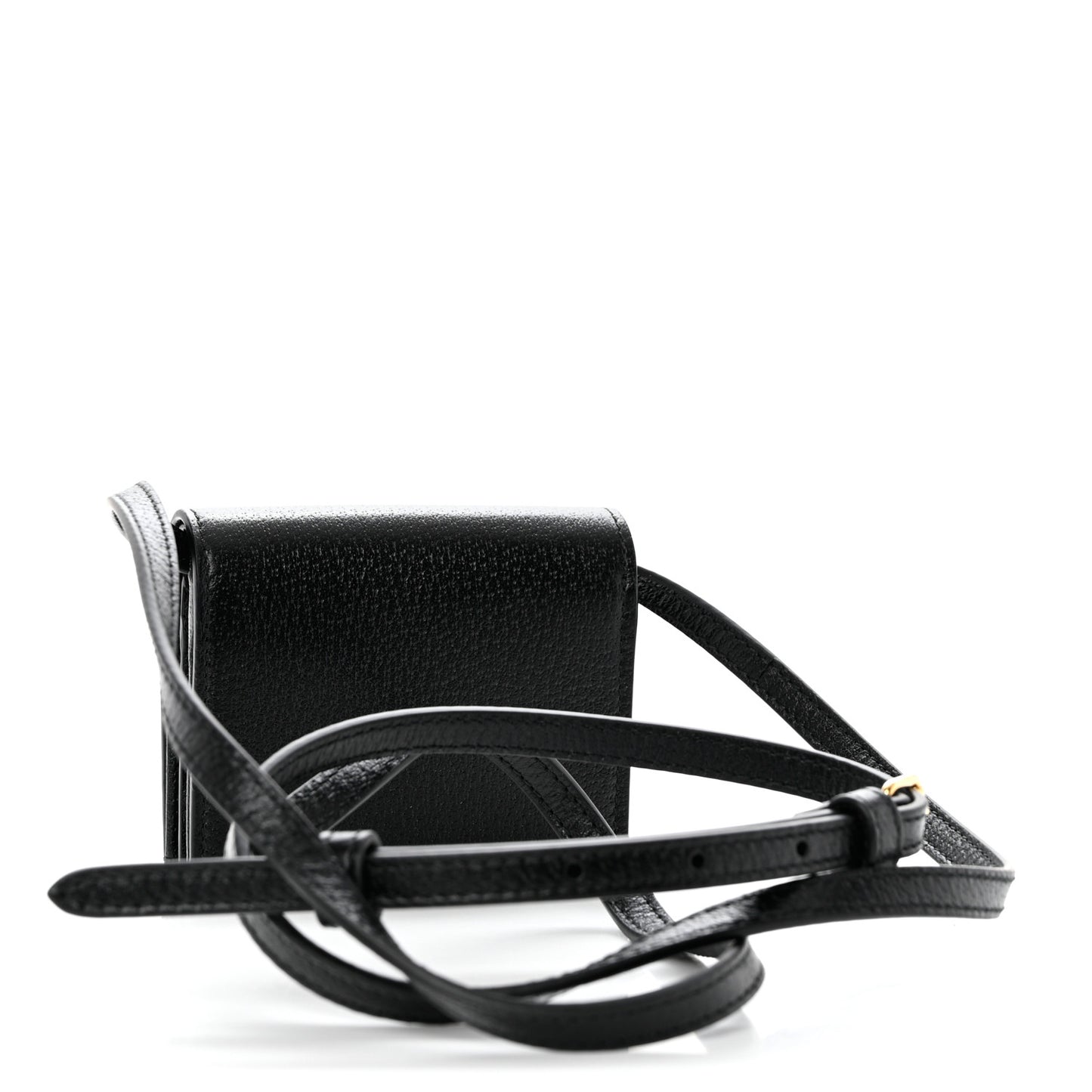 X ADIDAS Textured Dollar Calfskin Trefoil Horsebit 1955 Card Case Wallet With Strap Black Off White