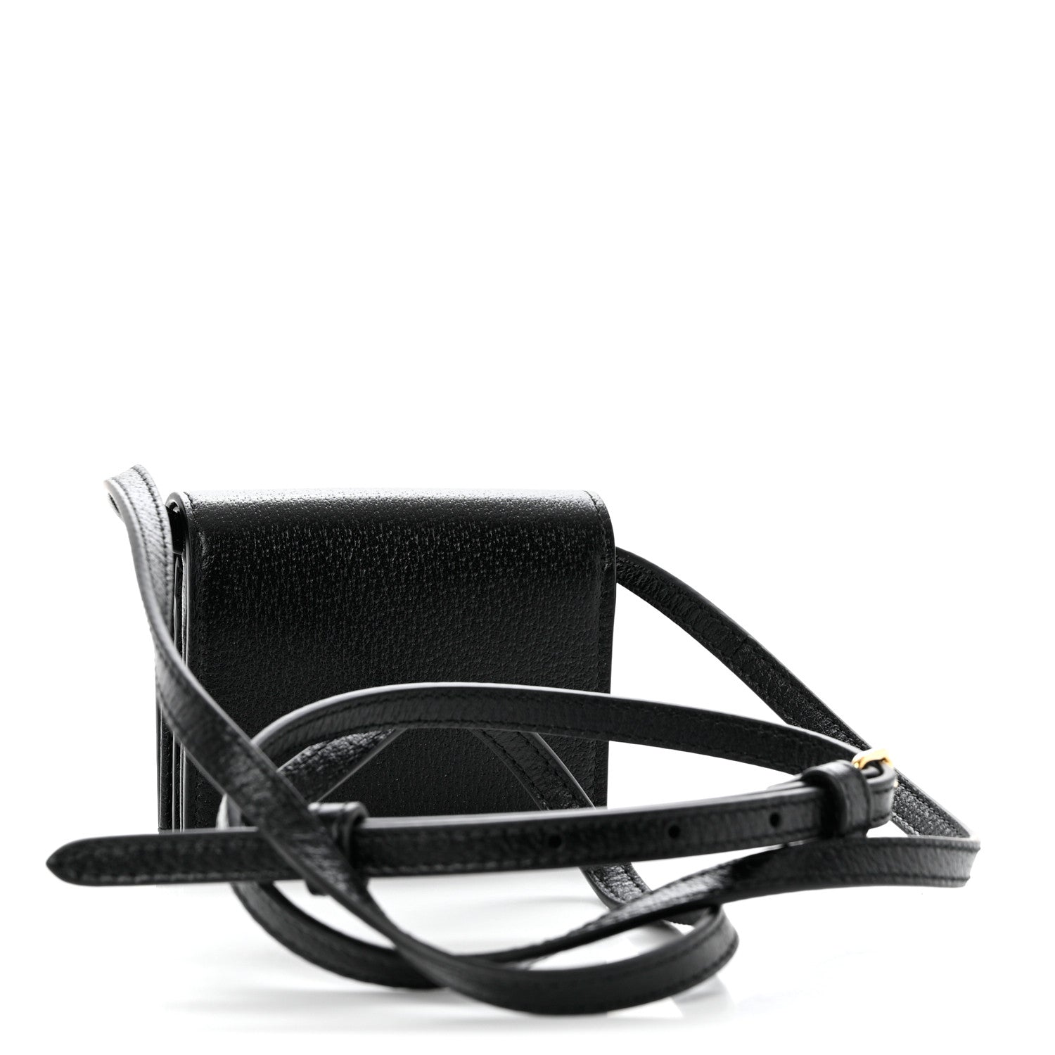 Gucci X ADIDAS Textured Dollar Calfskin Trefoil Horsebit 1955 Card Case Wallet With Strap Black Off White 2 of 9