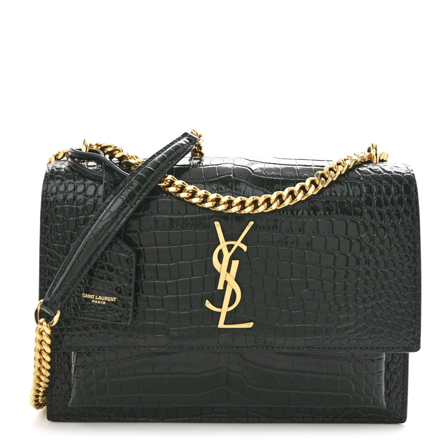 Saint Laurent Calfskin Crocodile Embossed Medium Monogram Sunset Dark Green 1 of 12
