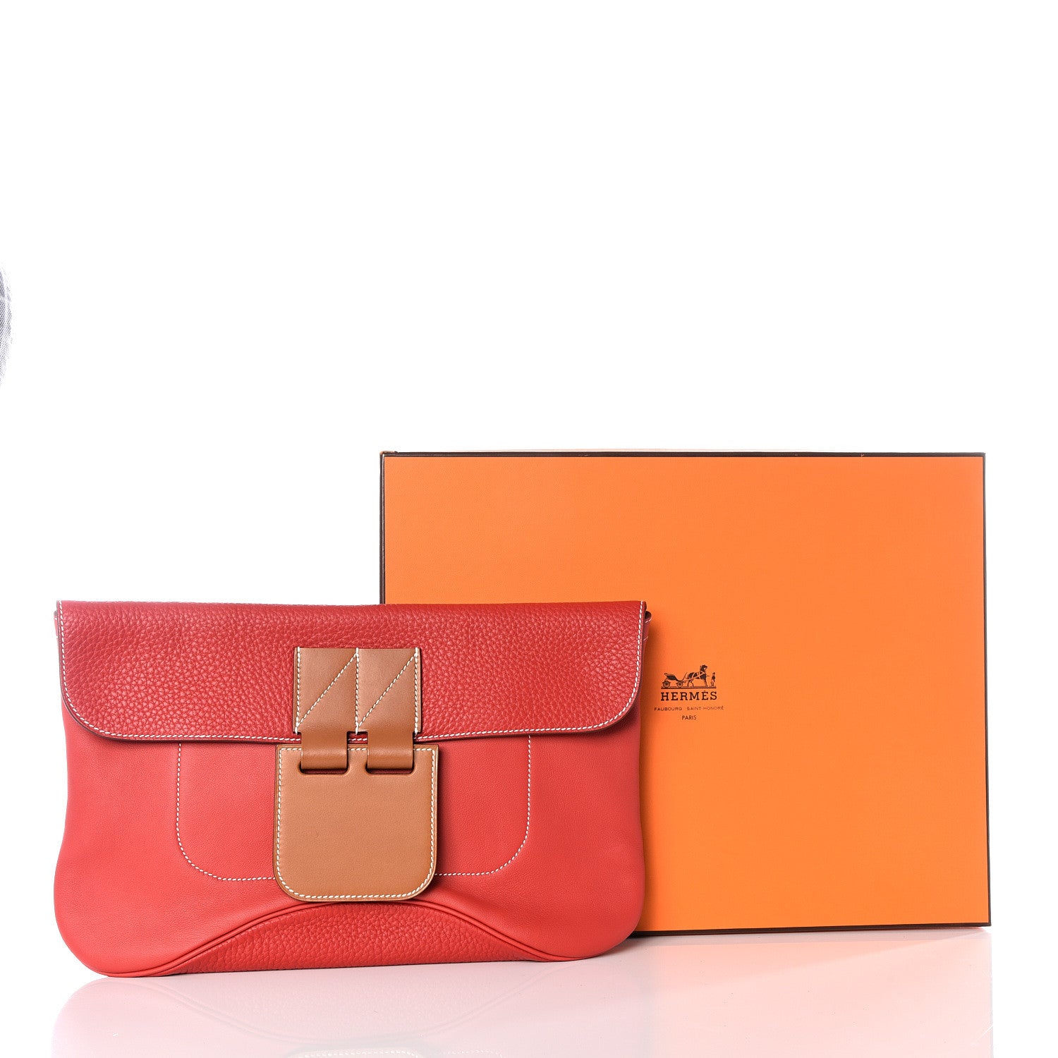 Hermes Swift Taurillon Clemence Vache Hunter Virevolte Pochette Vermillon Rouge Casaque Fauve 11 of 11