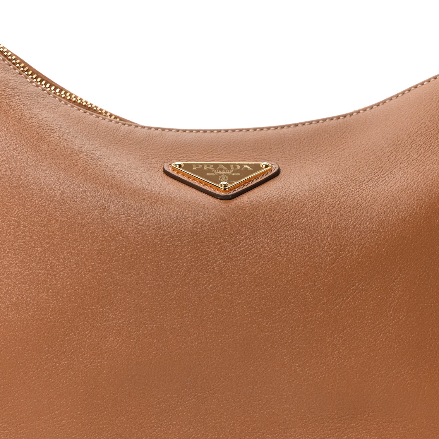 Prada Soft Calfskin Large Aimee Shoulder Bag Caramel 7 of 9