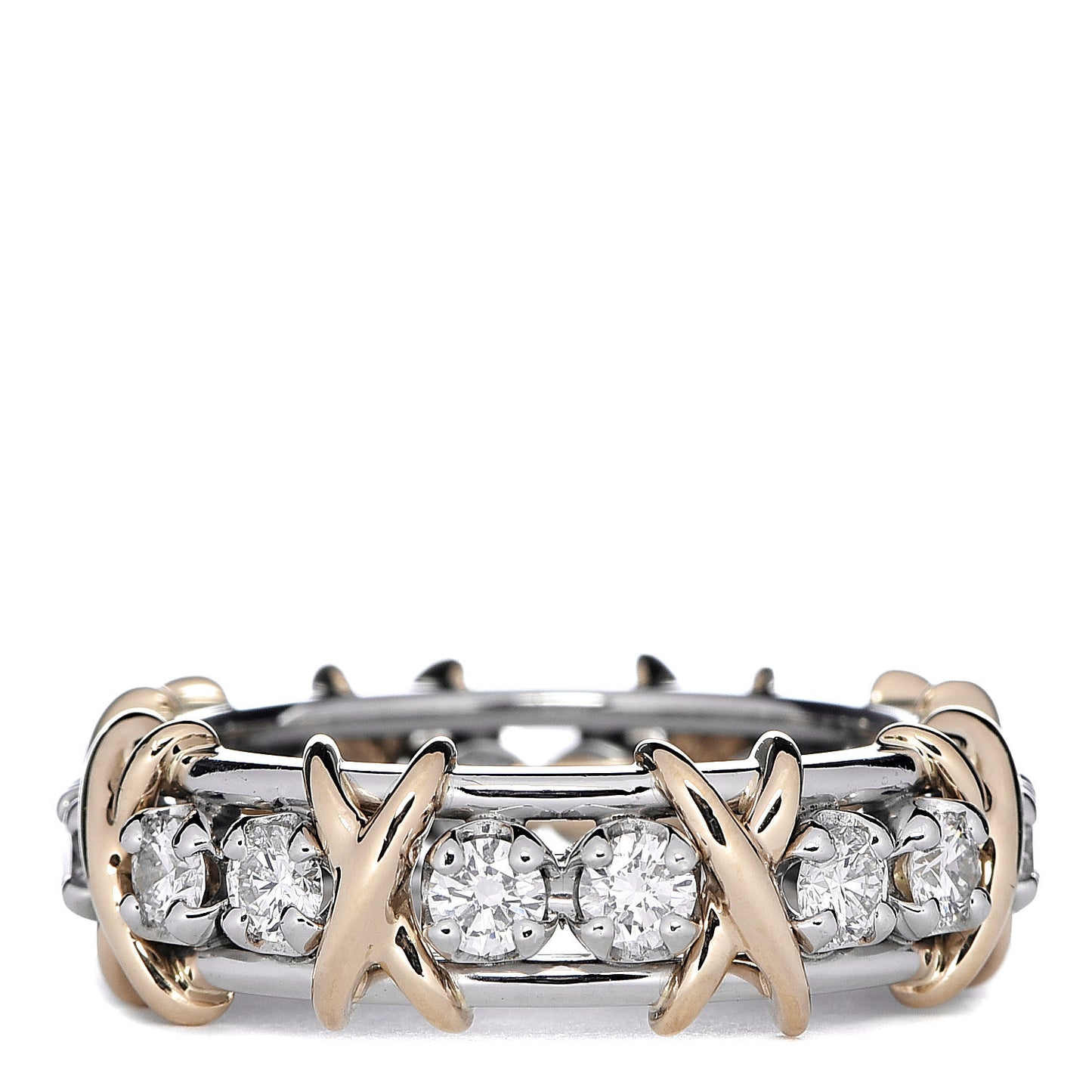 Platinum 18K Yellow Gold Diamond Schlumberger Sixteen Stone Ring 55 7.25