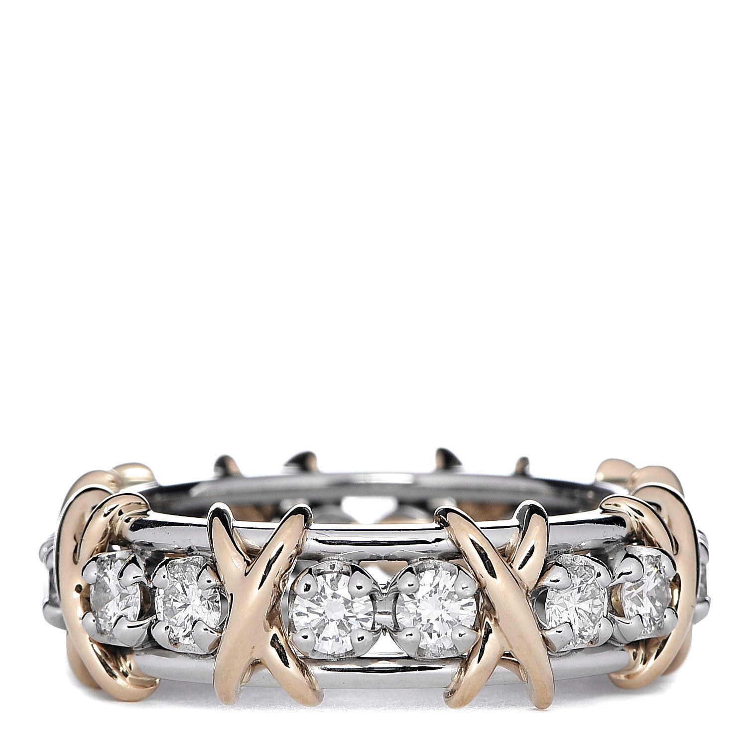 Tiffany Platinum 18K Yellow Gold Diamond Schlumberger Sixteen Stone Ring 55 7.25 3 of 7