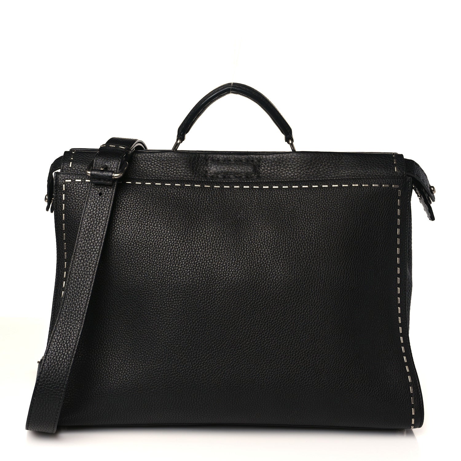 Fendi Cuoio Romano Selleria Metal Stitch Large Mens Peekaboo Iconic Essential Satchel Black 1 of 11