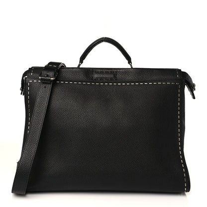 Fendi Cuoio Romano Selleria Metal Stitch Large Mens Peekaboo Iconic Essential Satchel Black 1 of 11