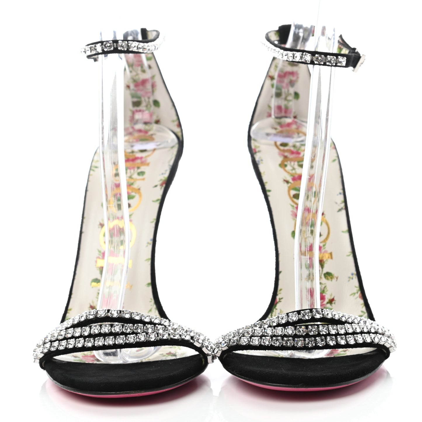 Kid Scamosciato Crystal Ankle Strap High Heel Sandals 38.5 Black