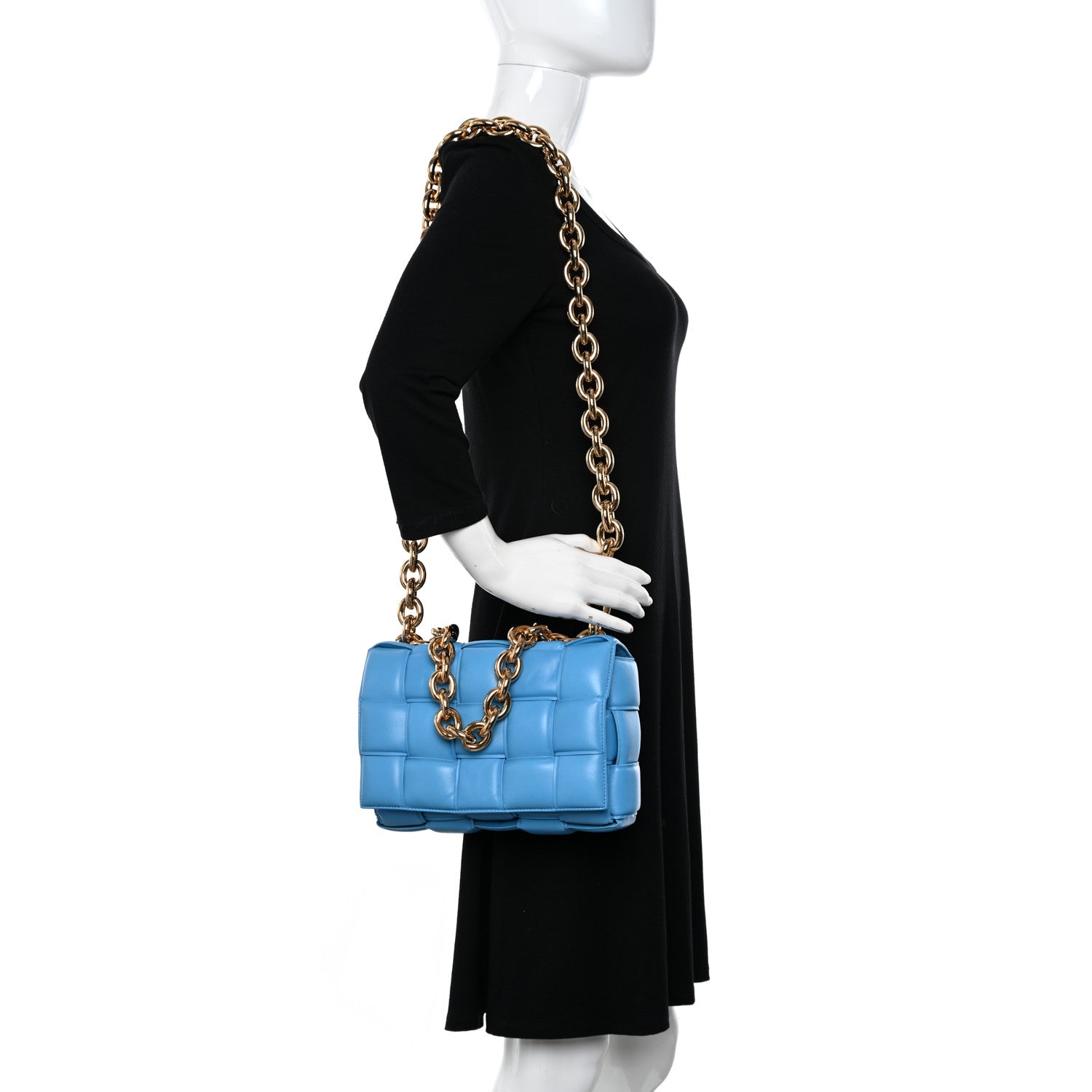 Bottega Veneta Lambskin Maxi Intrecciato Padded Chain Cassette Crossbody Bag Swimming Pool 2 of 11