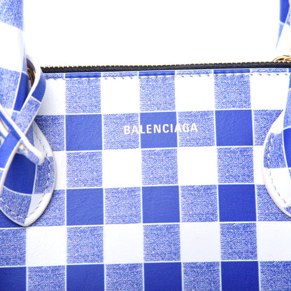 Balenciaga Calfskin Checked S Ville Top Handle Bag Bleu 10 of 10
