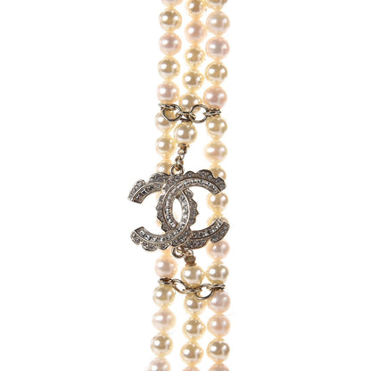 Chanel Pearl Crystal CC Triple Strand Long Necklace Gold 4 of 6