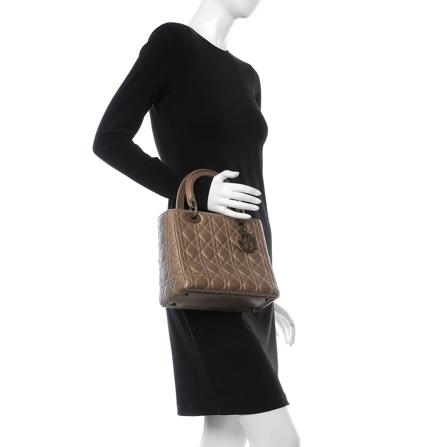 Metallic Lambskin Cannage Medium Lady Dior Bronze