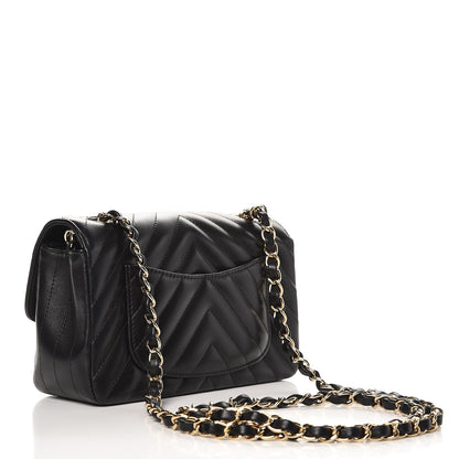 Chanel Lambskin Chevron Quilted Mini Rectangular Flap Black 3 of 8