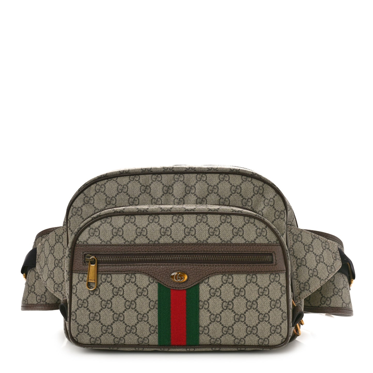 Soft GG Supreme Monogram Textured Dollar Calfskin Web Ophidia Pouch Pocket Belt Bag Beige Ebony New Acero Black