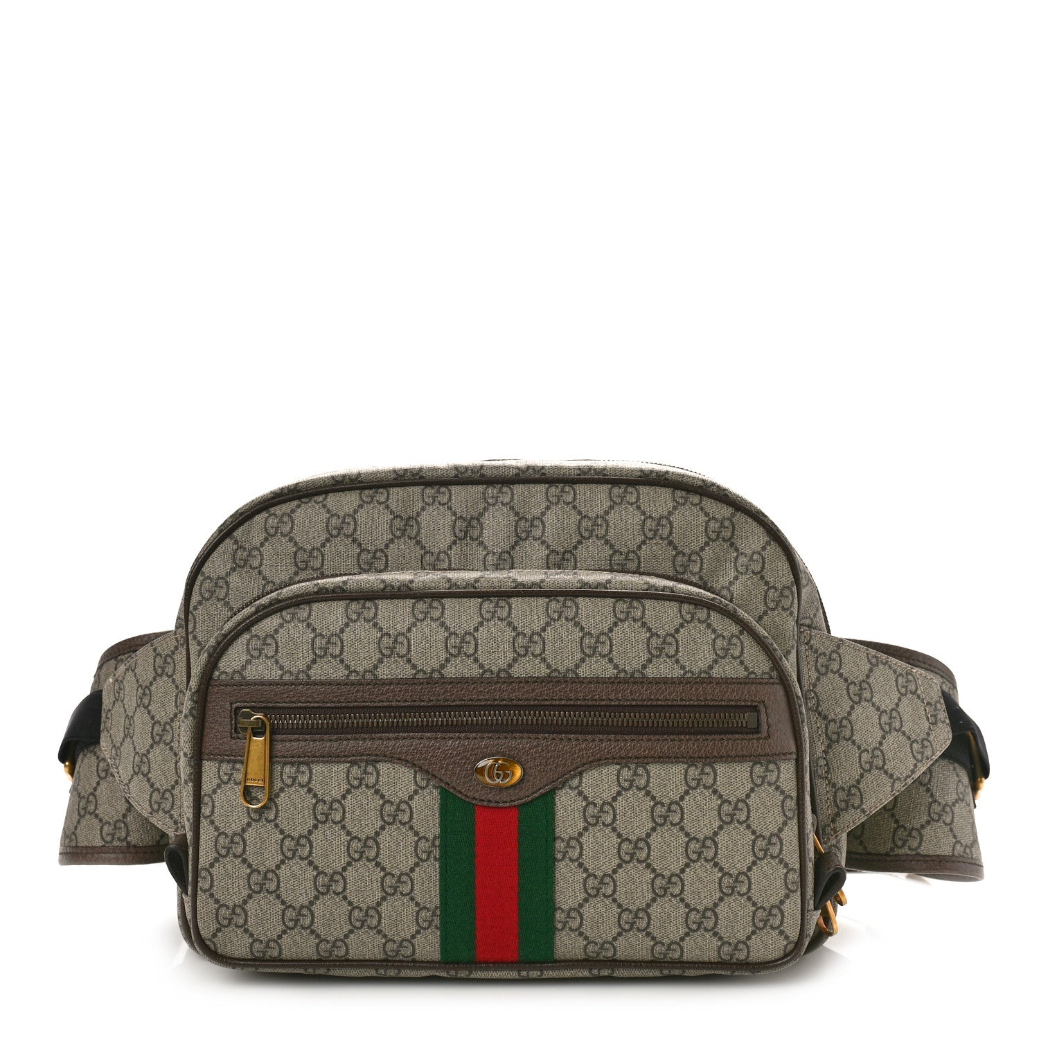 Gucci Soft GG Supreme Monogram Textured Dollar Calfskin Web Ophidia Pouch Pocket Belt Bag Beige Ebony New Acero Black 1 of 10
