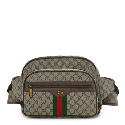 Gucci Soft GG Supreme Monogram Textured Dollar Calfskin Web Ophidia Pouch Pocket Belt Bag Beige Ebony New Acero Black 1 of 10