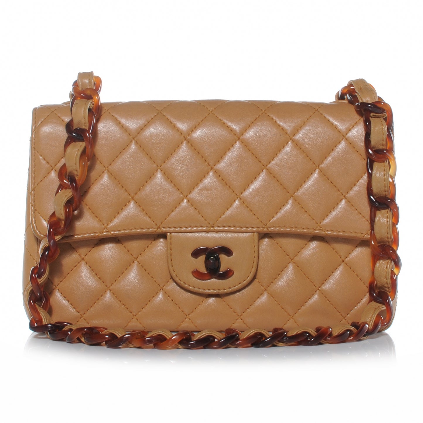 Lambskin Tortoise Chain Small Flap Beige