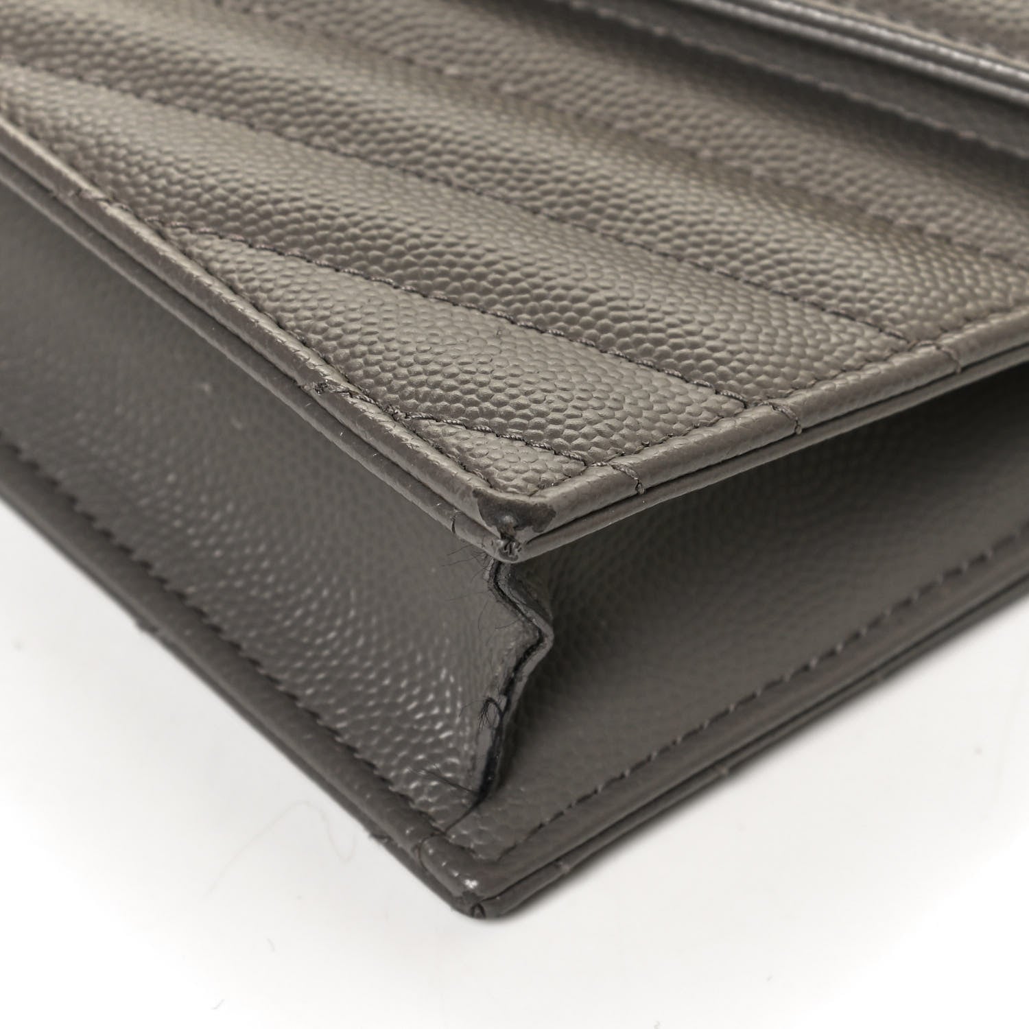 Saint Laurent Grain De Poudre Matelasse Chevron Monogram Envelope Chain Wallet Earth 13 of 15