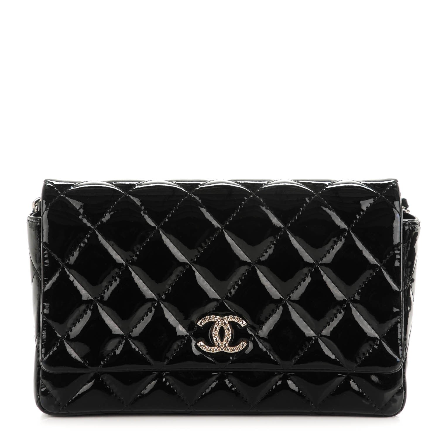 Chanel Patent Quilted Brilliant Wallet On Chain WOC Black 1 of 8