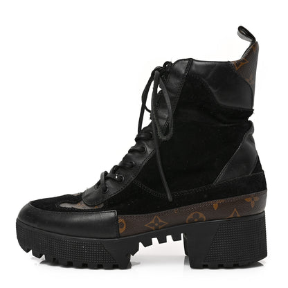 Louis Vuitton Suede Calfskin Monogram Laureate Platform Desert Boots 41 Black 1 of 6