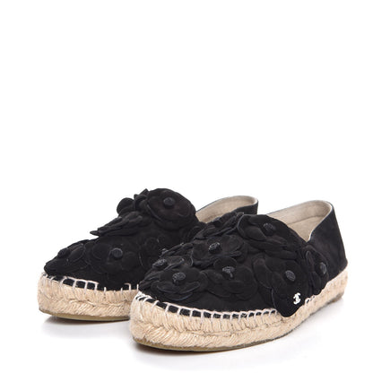 Chanel Suede Camellia CC Espadrilles 38 Black 3 of 11