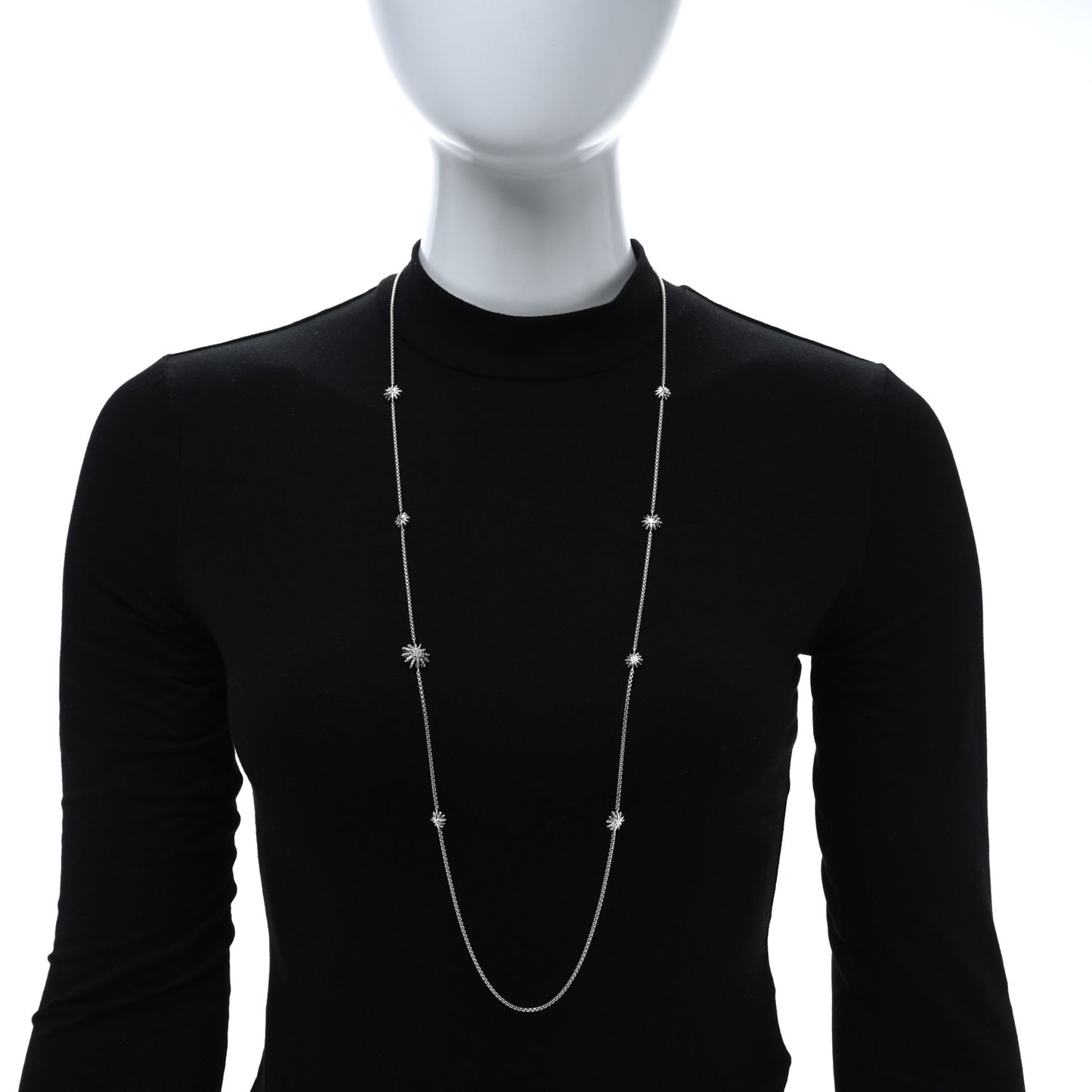 Sterling Silver Diamond Starburst Station Chain Necklace