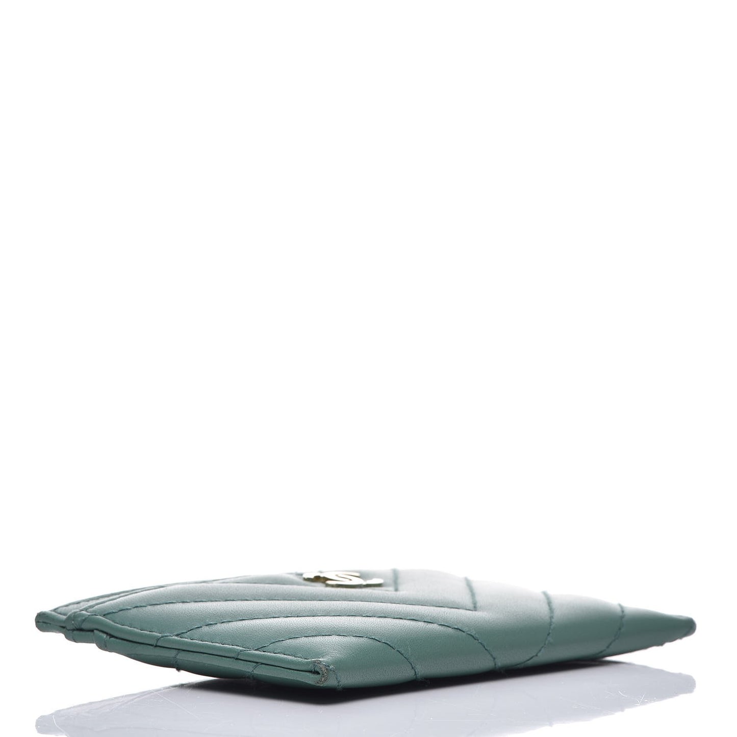 Lambskin Chevron Quilted Card Holder Green