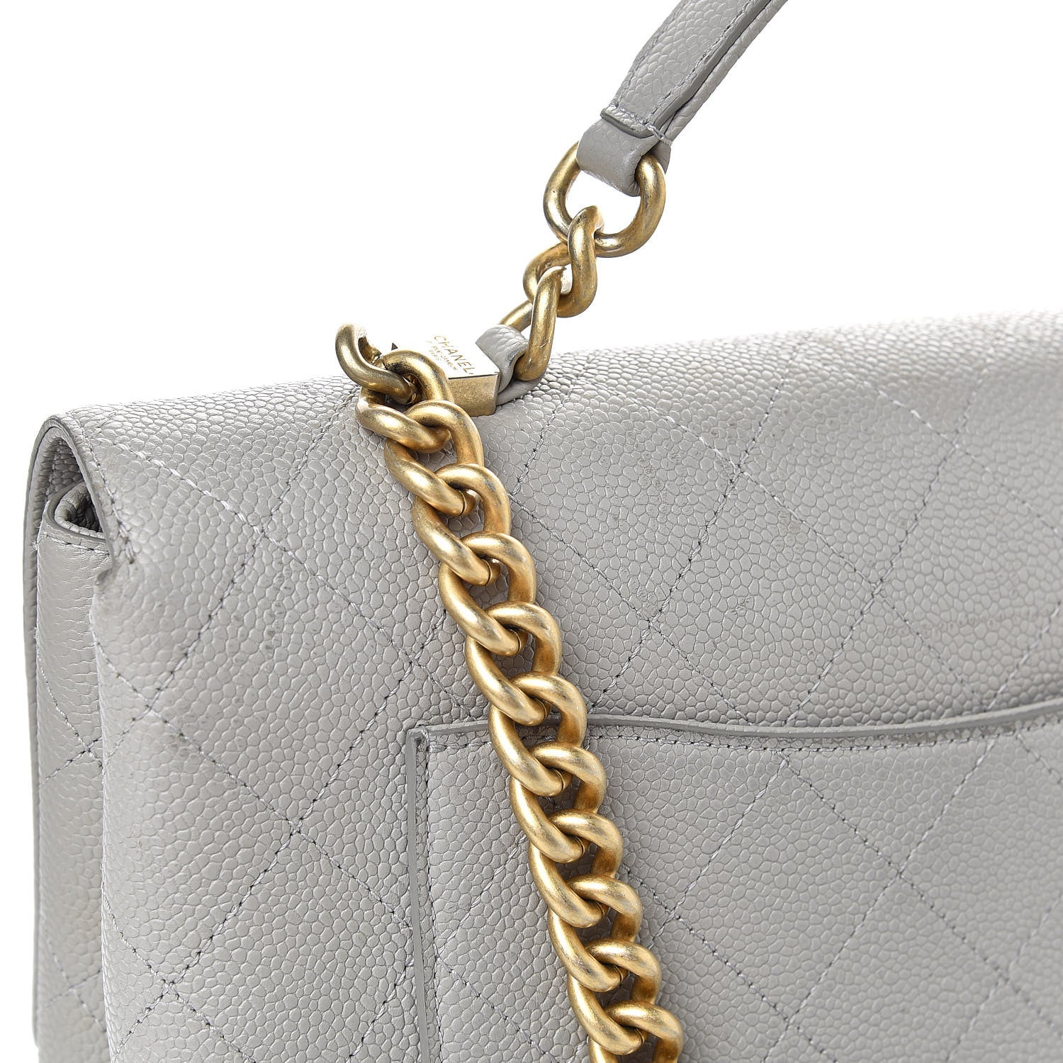 Chanel Grained Calfskin Stitched Flap Grey 11 of 16