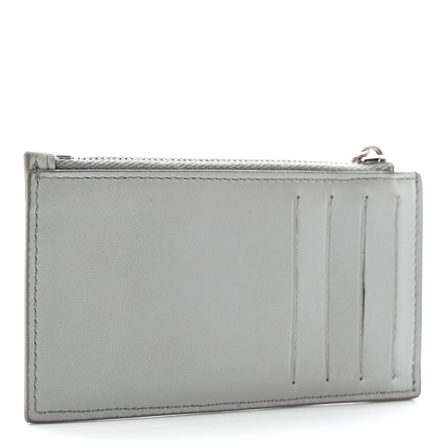 Grained Calfskin CD Icon Signature Zip Card Holder Grey