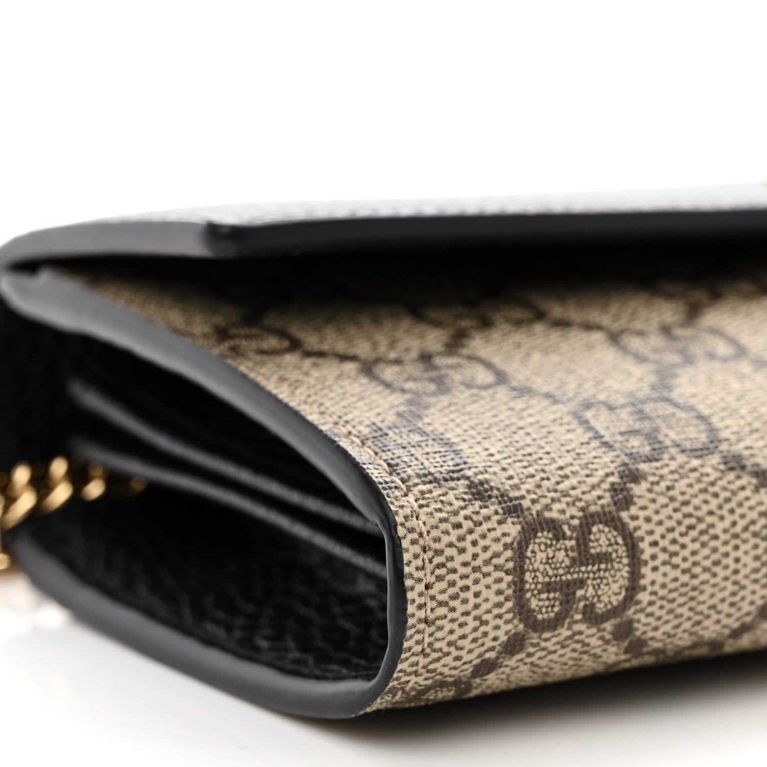 Gucci Dollar Calfskin GG Supreme Monogram Petite GG Marmont Wallet Chain Bag Black Beige Ebony 10 of 12