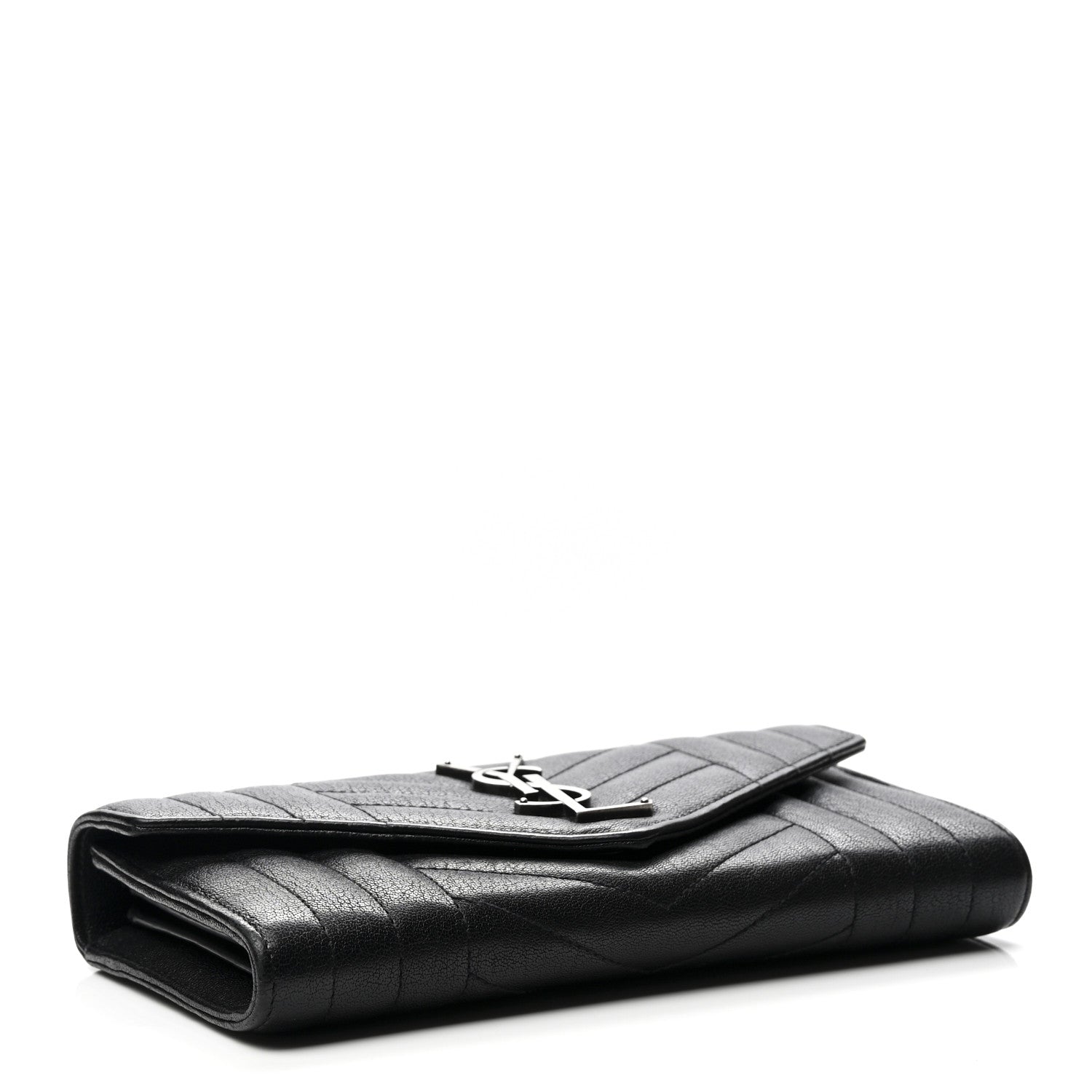 Saint Laurent Lambskin Mixed Matelasse Quilted Large Monogram Envelope Wallet Black 3 of 7