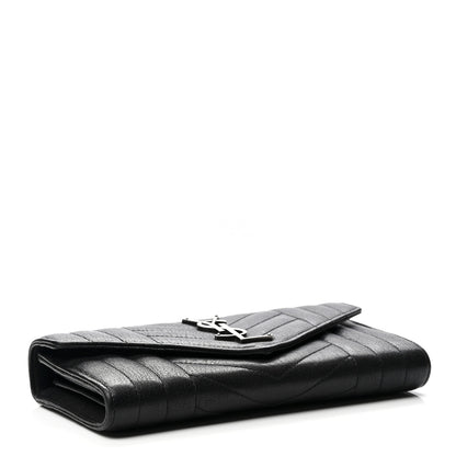Saint Laurent Lambskin Mixed Matelasse Quilted Large Monogram Envelope Wallet Black 3 of 7