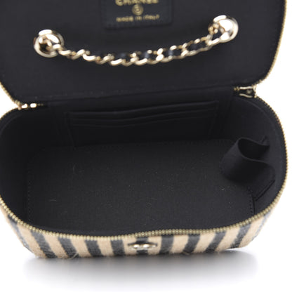 Chanel Raffia Jute Striped Small Vanity Case With Chain Black Beige 5 of 10