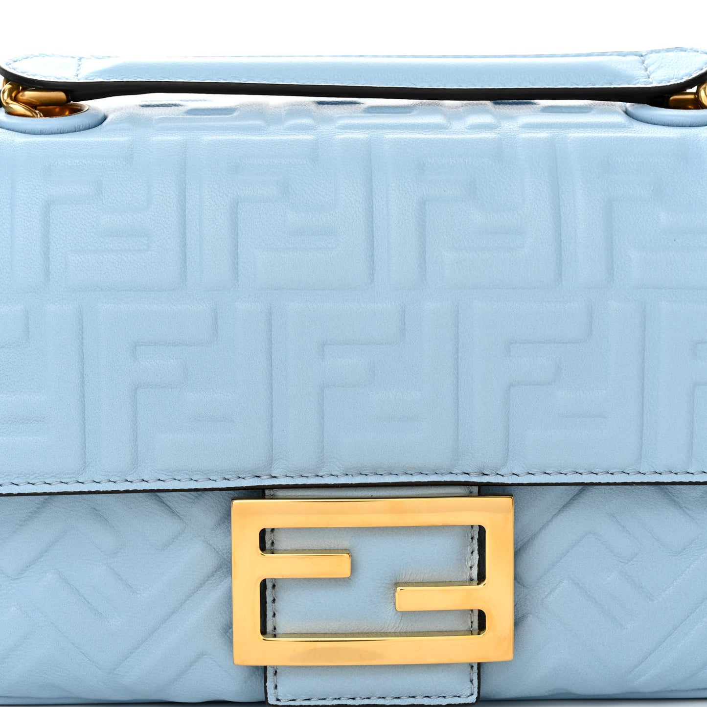 Nappa Small FF Embossed Midi Chain Baguette Azzurro Baby
