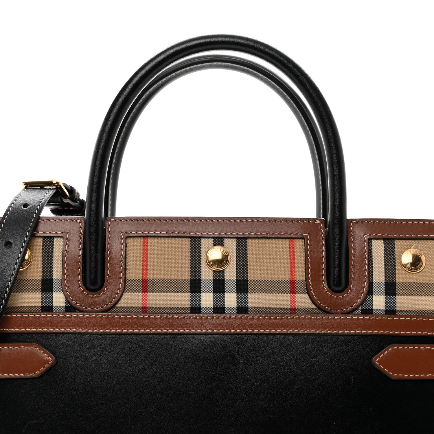 Burberry Calfskin Vintage Check Small Two Handle Title Bag Black 7 of 10