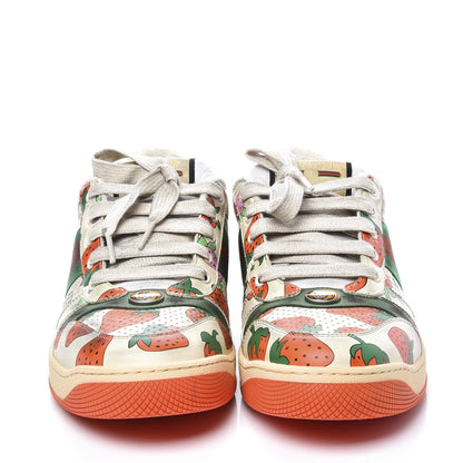 Gucci Nubuck Web Strawberry Print Womens Screener Sneakers 42 Dusty Milk White Vintage Green 3 of 10
