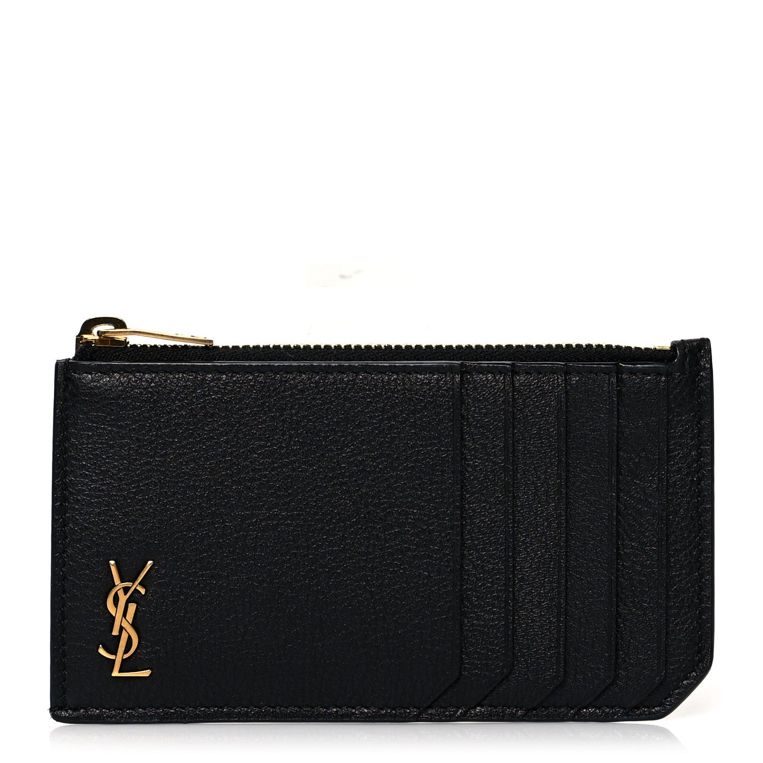 Saint Laurent Grained Calfskin Monogram 5 Fragments Zip Pouch Card Holder Black 1 of 7
