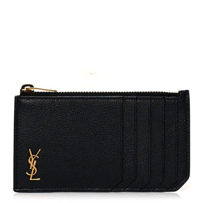 Saint Laurent Grained Calfskin Monogram 5 Fragments Zip Pouch Card Holder Black 1 of 7
