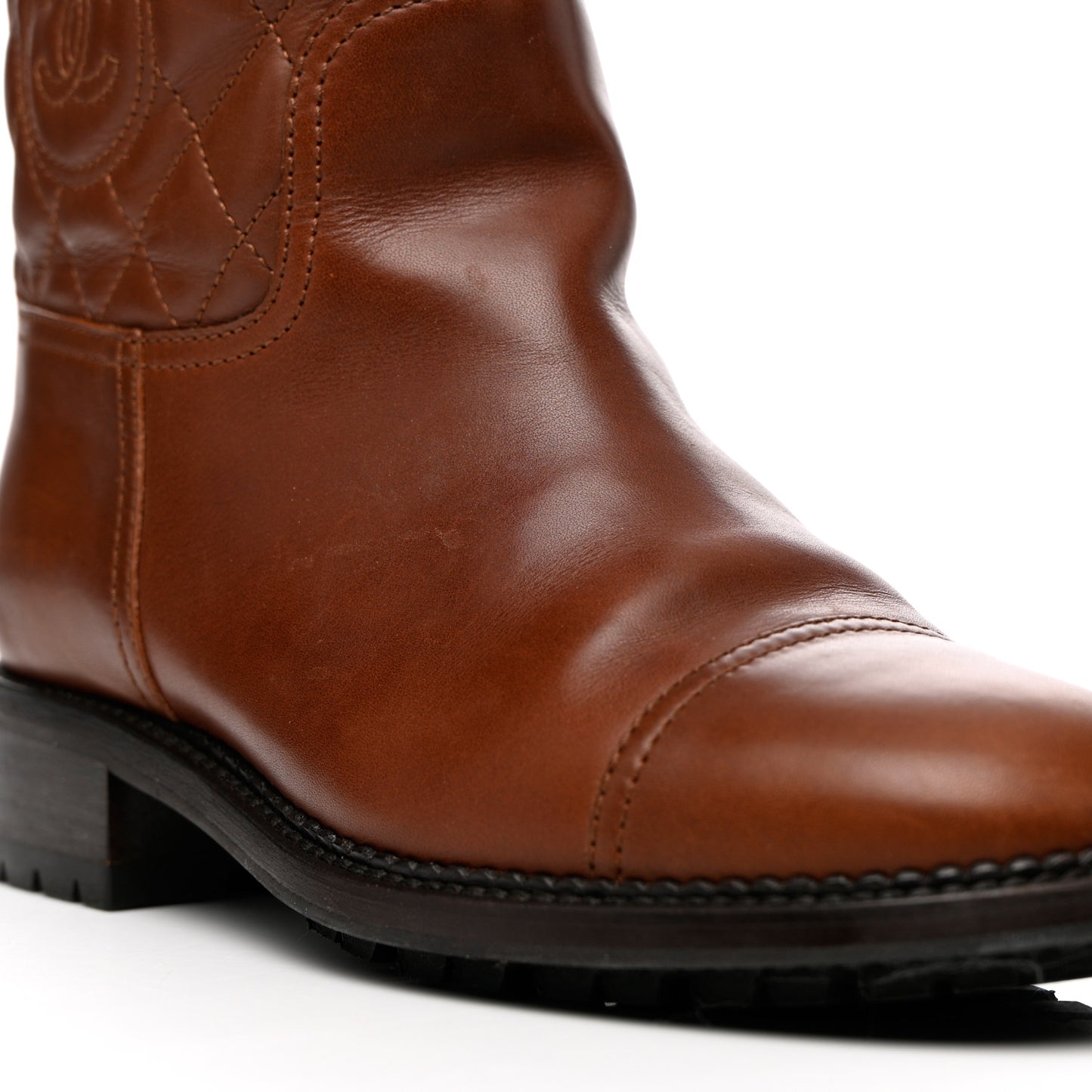 Calfskin Quilted CC Boots 37.5 Brown