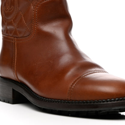 Chanel Calfskin Quilted CC Boots 37.5 Brown 10 of 16