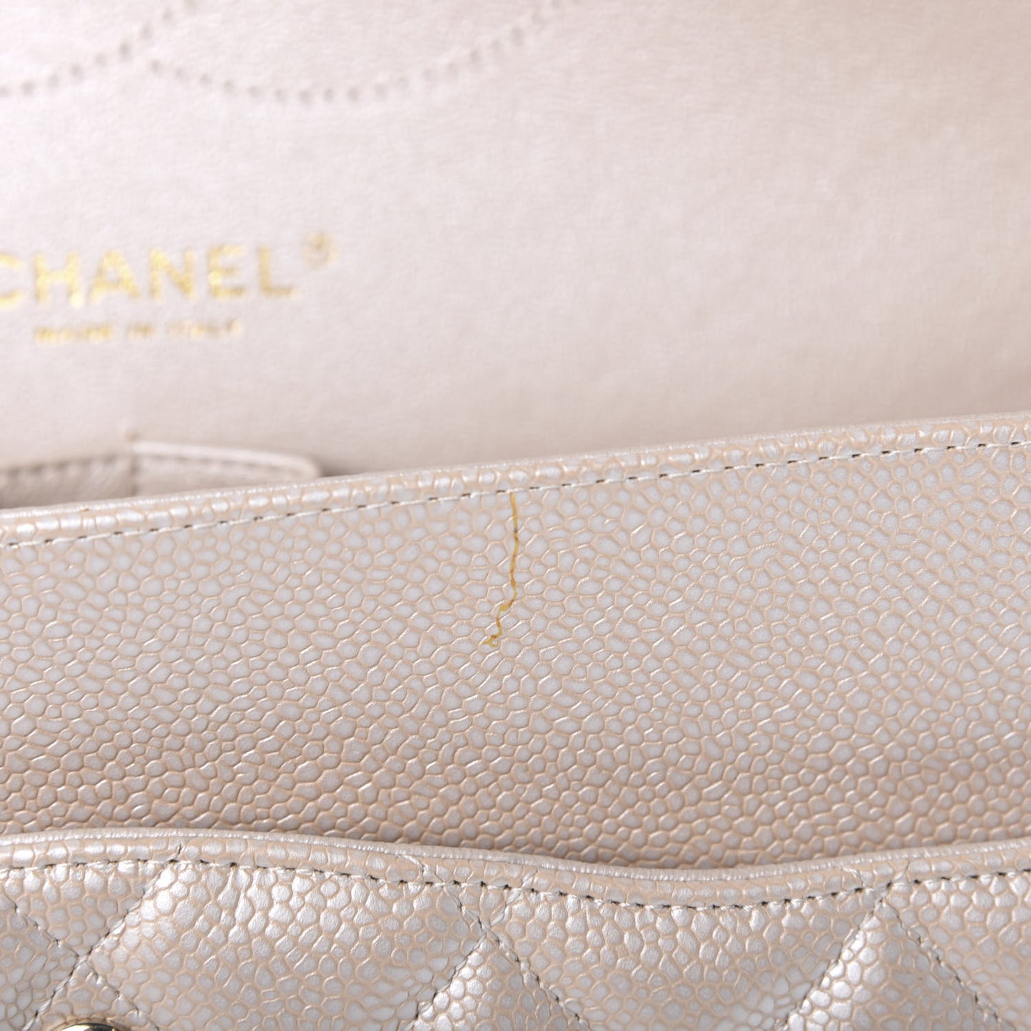 Pearly Caviar Quilted Jumbo Double Flap Light Beige