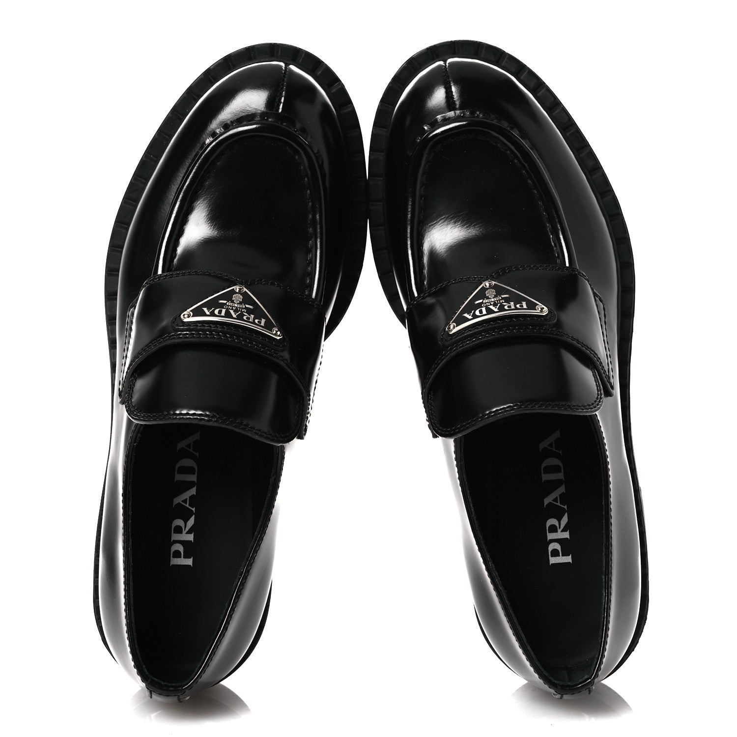Prada Spazzolato Metal Triangle Logo 50mm Loafers 36 Black 2 of 11