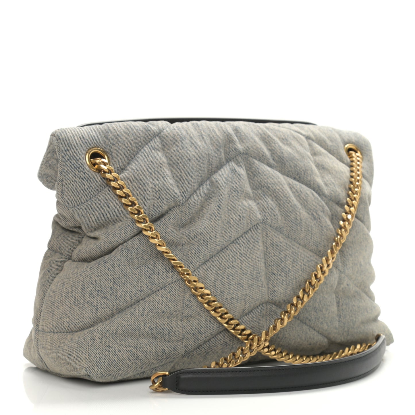 Denim Quilted Medium Loulou Puffer Monogram Chain Satchel Azur